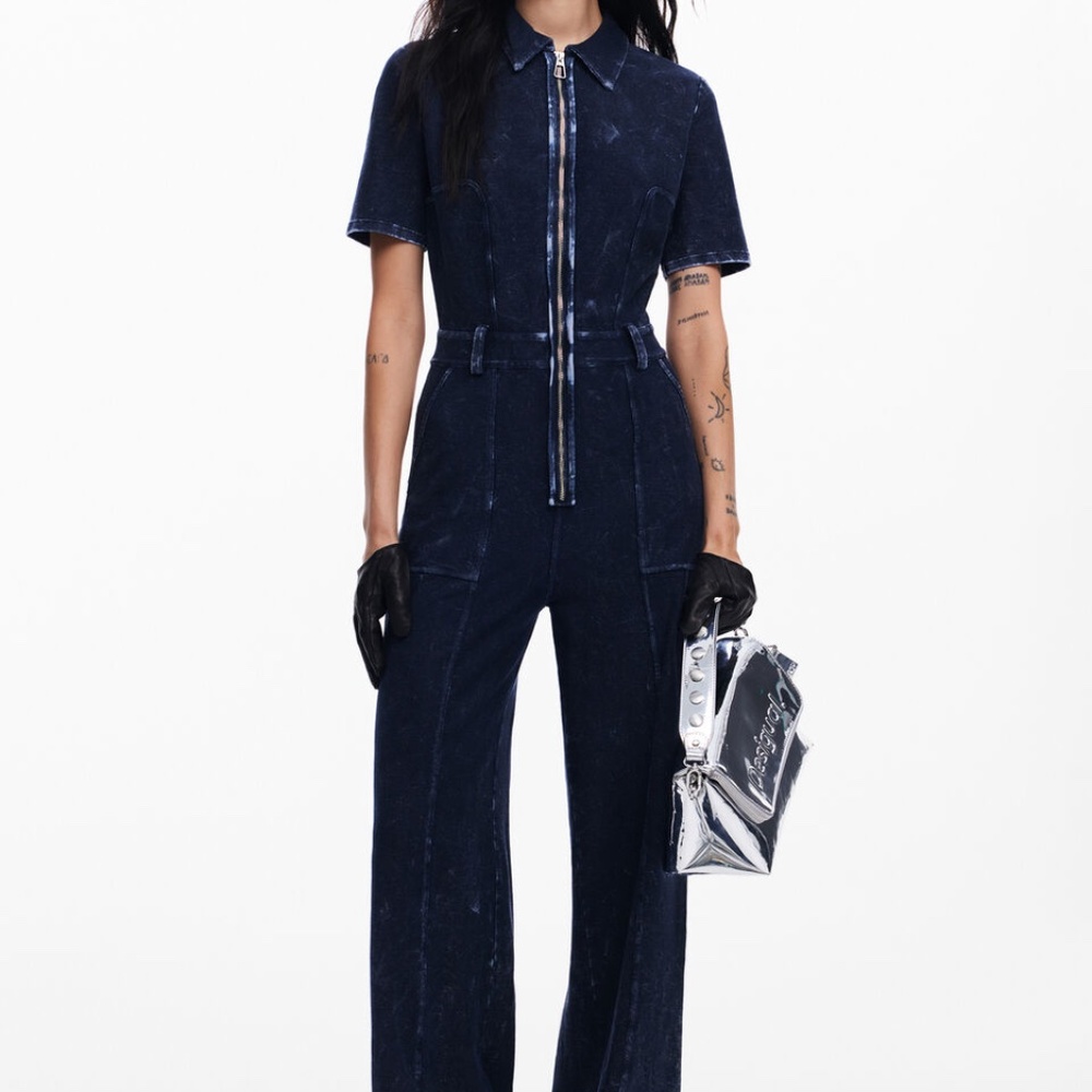 DESIGUAL WASHED-EFFECT DENIM JUMPSUIT
